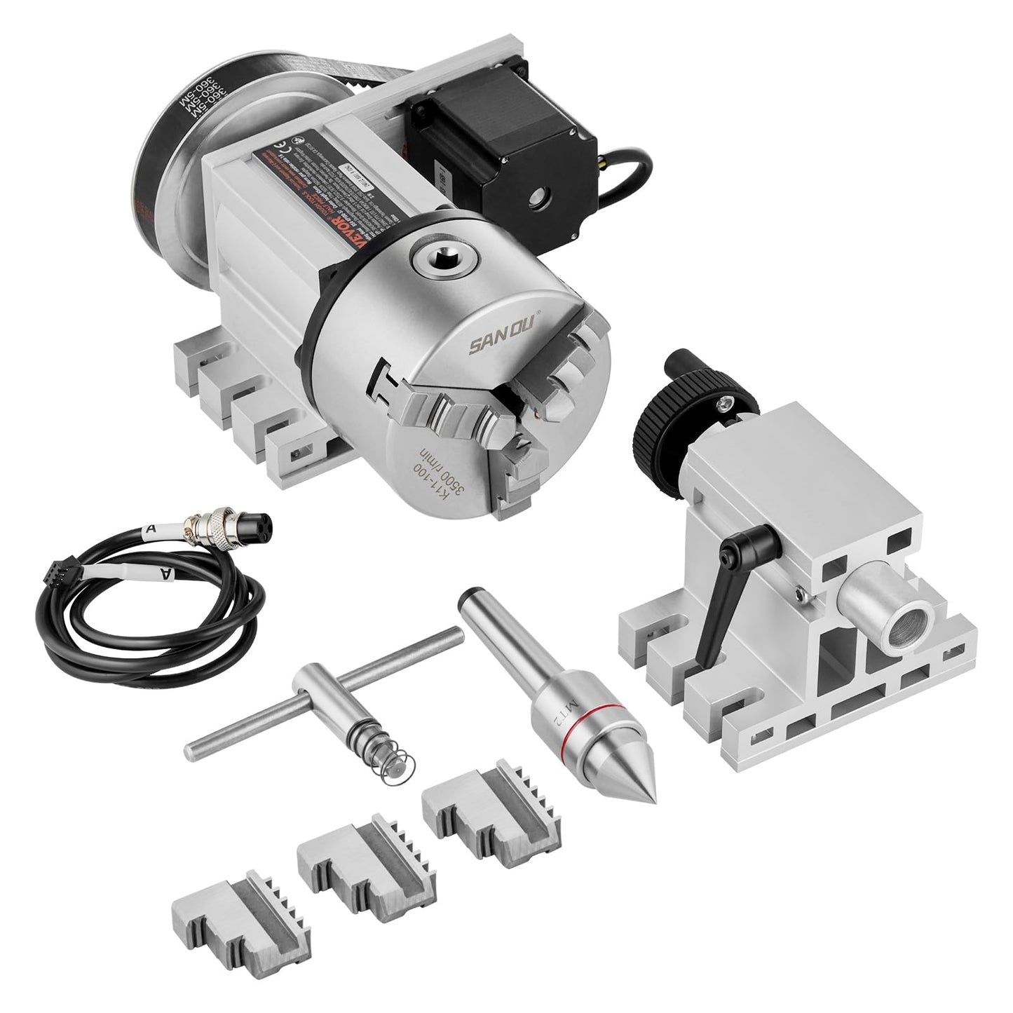 VEVOR Dividing Head, K11-100mm 3-Jaw Chuck, CNC Router Milling Machine Rotational Axis 4th Axis A Axis Indexing Head, 2.6"/65 mm Center Height MT2 Tailstock 6:1 Gear Ratio, Universal for Engr - WoodArtSupply