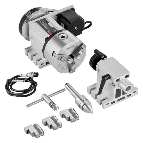 VEVOR Dividing Head, K11-100mm 3-Jaw Chuck, CNC Router Milling Machine Rotational Axis 4th Axis A Axis Indexing Head, 2.6"/65 mm Center Height MT2 Tailstock 6:1 Gear Ratio, Universal for Engraving VEVOR