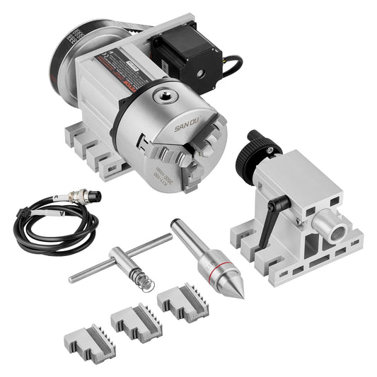 VEVOR Dividing Head, K11-100mm 3-Jaw Chuck, CNC Router Milling Machine Rotational Axis 4th Axis A Axis Indexing Head, 2.6"/65 mm Center Height MT2 Tailstock 6:1 Gear Ratio, Universal for Engr - WoodArtSupply