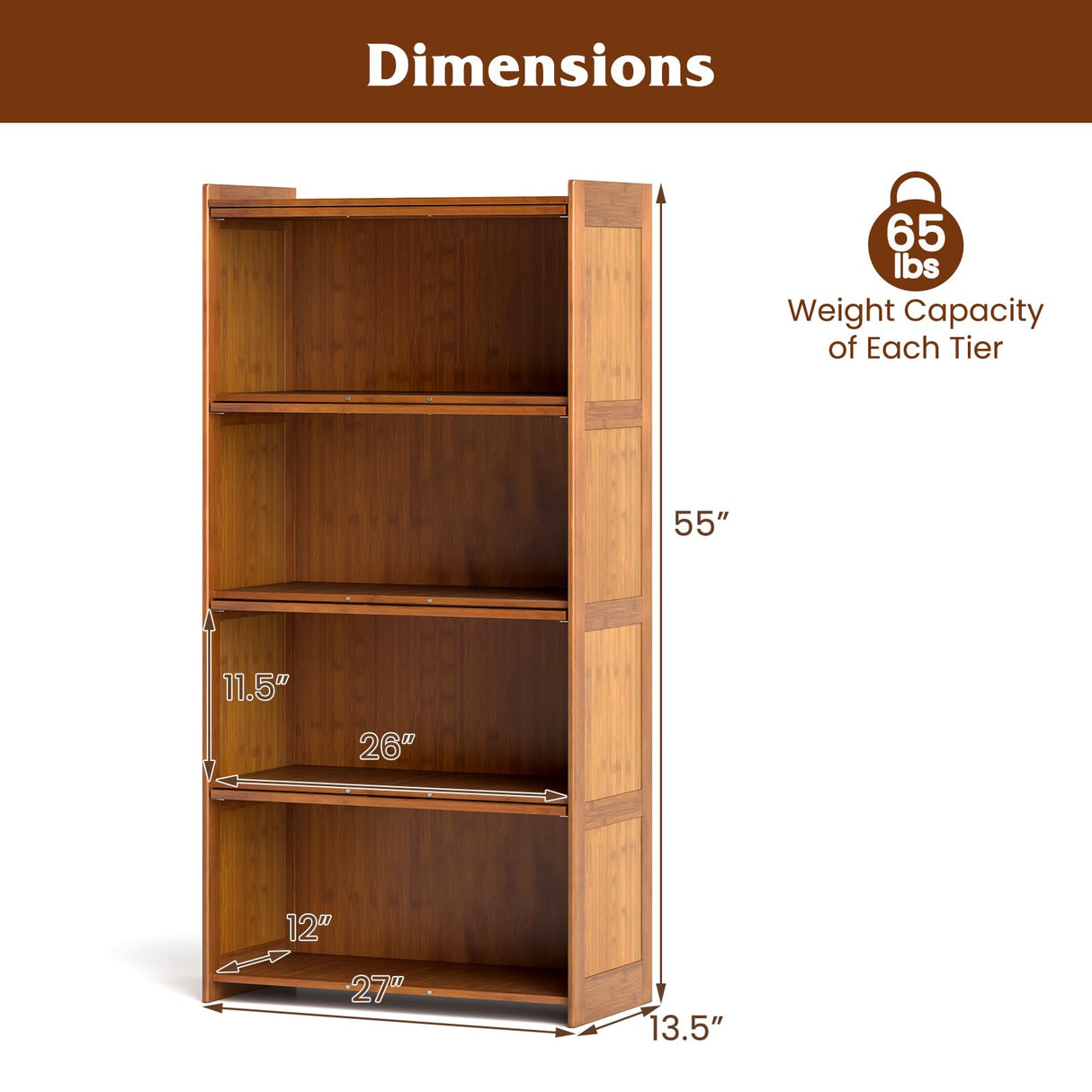 Giantex 4-Tier Bookcase with Clear Doors, 55" Bamboo Bookshelf with Flip-up Acrylic Doors, Freestanding Cube Storage Organizer with Shelves, Solid Wooden Display Cabinet for Living Room, Study, Brown Giantex