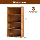 Giantex 4-Tier Bookcase with Clear Doors, 55" Bamboo Bookshelf with Flip-up Acrylic Doors, Freestanding Cube Storage Organizer with Shelves, Solid Wooden Display Cabinet for Living Room, Study, Brown Giantex