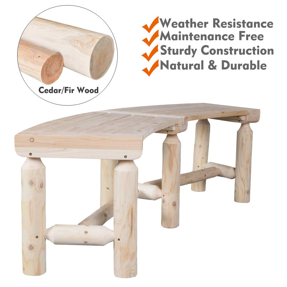 Kdgarden Outdoor Wooden Curved Backless Porch Bench Rustic Style Cedar/Fir Wood Log Fire Pit Bench for Patio Garden Deck and Backyard, 40"-55" W×14" D×16.5" H, Natural Finish Kdgarden