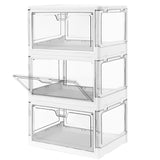 HYBRIDEAS 3-Pack Clear Stackable Storage Bins with Lids Magnetic Doors Open Front Foldable Folding Plastic Craft Containers Large Closet Organizers Box for Bedrooms Living Rooms Study Kids' Toys 24 QT HYBRIDEAS