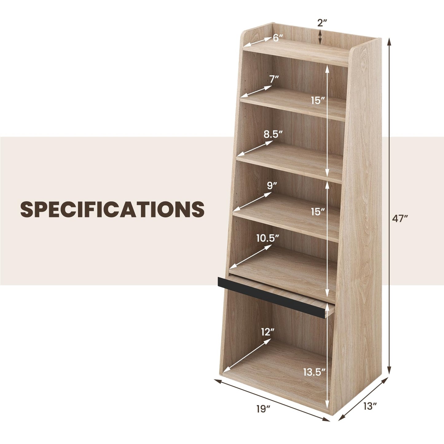 Tangkula Natural 6-Tier Bookcase with Adjustable Shelves and Flip-Up Door - WoodArtSupply