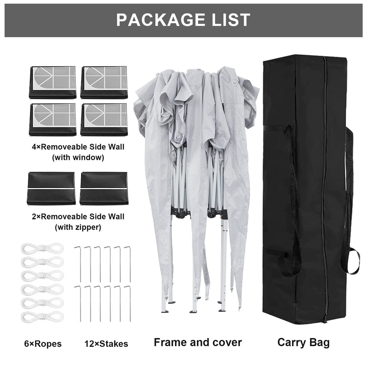 TUKAILAI 10' x 20' Pop Up Gazebo Marquee, Anti-UV Party Wedding Tent Event Shelters with 6 Removable Sidewalls & Carry Bag, Heavy Duty Instant Canopy for Outdoor Camping Garden Patio (White) TUKAILAi