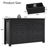 Dresser for Bedroom with 6 Drawers, Black Double Dresser Wood Farmhouse Chest of Drawers, Modern Closet Storage Furniture, Wide Wooden TV Stand Clothes Organizer Cabinet for Hallway, Living Room Xixini