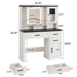 Maupvit Vanity Desk with Mirror and Lights, Makeup Vanity with 3 Drawers and Power Outlets, Farmhouse Makeup Vanity Desk with Lights, Dressing Table with Mirror for Bedroom, White Maupvit