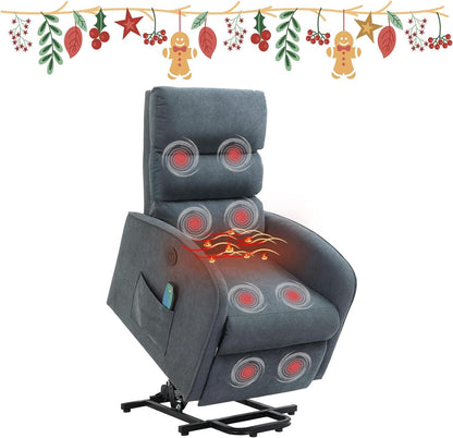 AVAWING Power Lift Massage Chair, Lift Recliner Chairs for Elderly, Electric Recliner W/Heat & Vibration, Linen Fabric Lift Chair with Side Pocket & USB Port for Living Room, Bedroom, Grey