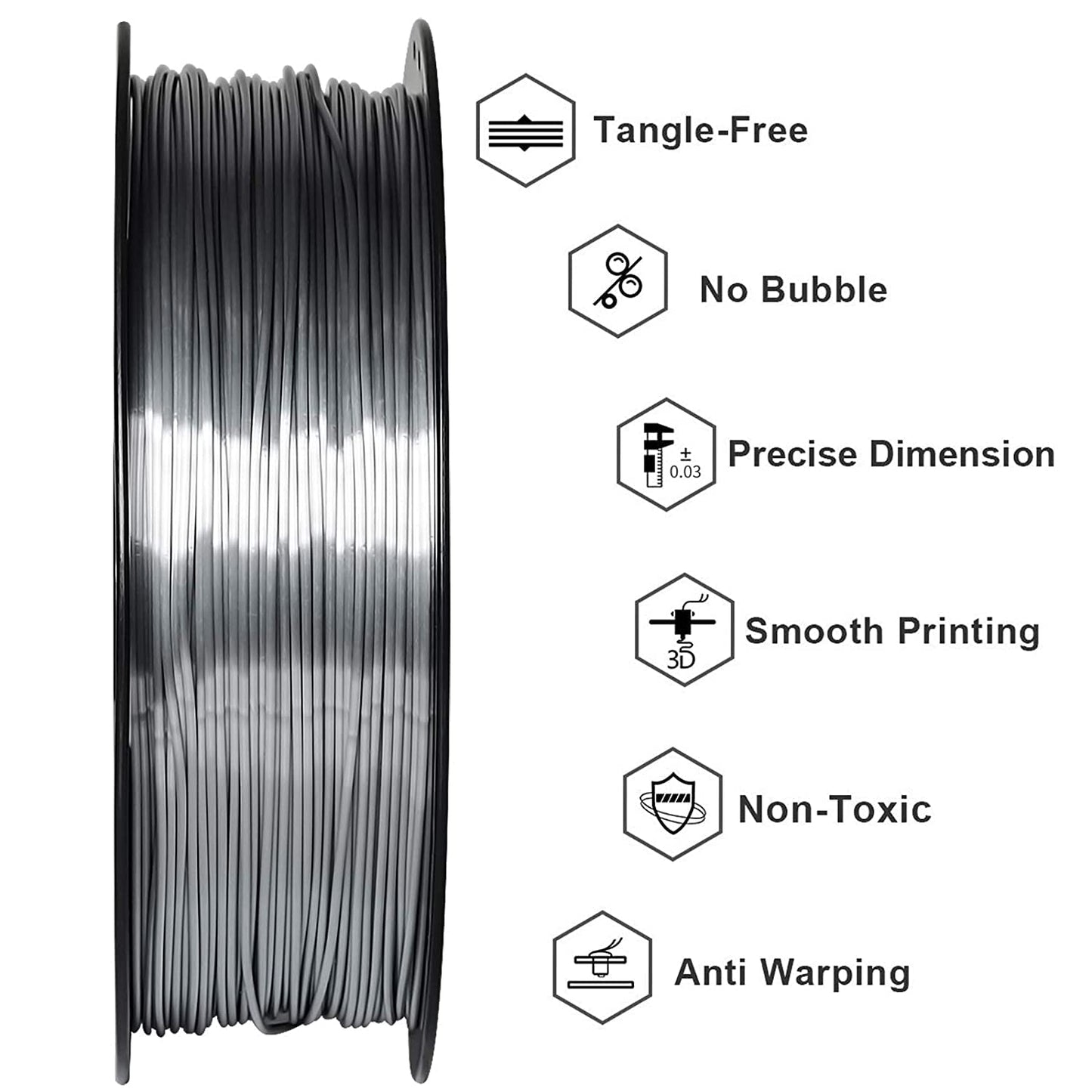 GIANTARM Silk Metallic Silver PLA 3D Printer Filament 1kg Spool, 1.75mm Dimensional Accuracy +/-0.03mm, 1080 Feet per Roll, Vacuum Packaging - WoodArtSupply