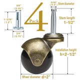 JGJC 2 inch Swivel Stem Ball Caster Wheels, Antique Furniture Casters Set of 4 with Socket, Solid Brass Casters with Stem (5/16" x 1-1/2"), Vintage Caster Wheels for Furniture, Table, Cabinet JGJC