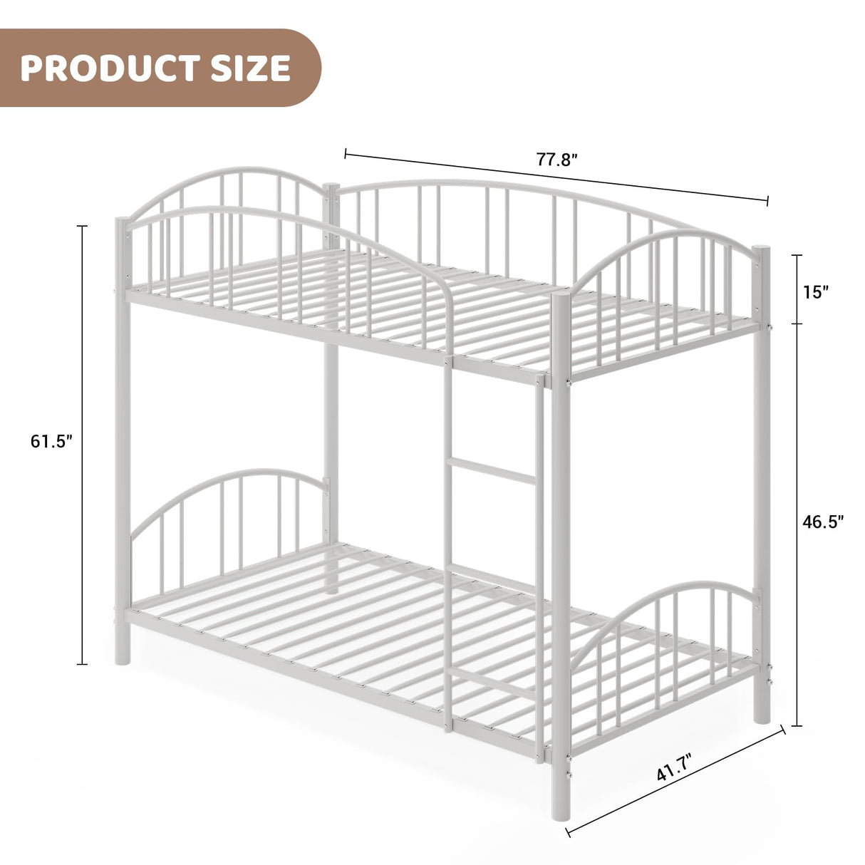 GarveeHome Metal Bunk Bed Twin Over Twin, Heavy Duty Bunkbeds Frame with Arched Guardrail and Safety Ladder, Sturdy Steel Bed for Kids Boys Girls, Space-Saving, No Box Spring Needed, Modern White GarveeHome