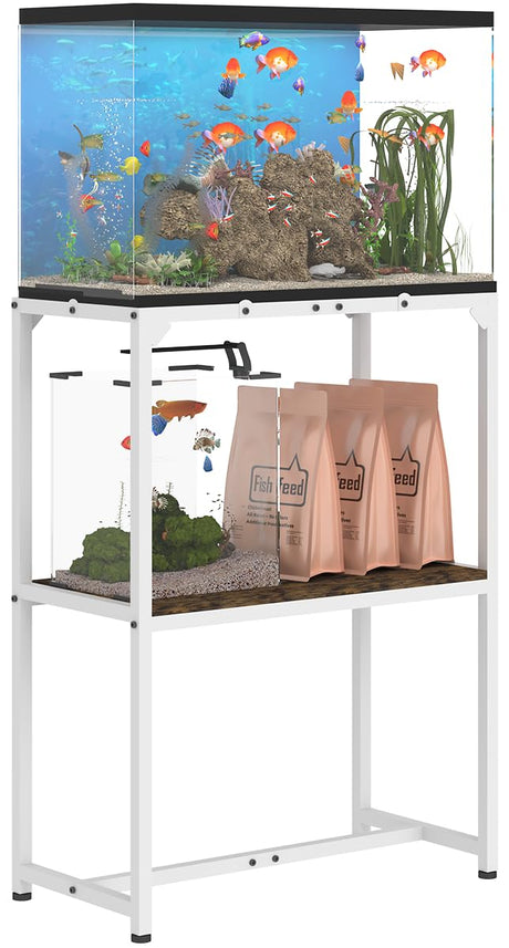 Mondazie 20 Gallon Fish Tank Stand, Upgraded Height Aquarium Stand Table with 2 Tiers Storage Shelf, Metal Reptile Breeder Turtle Terrarium Stand Rack for Home Office, 24" L x 12" W x 32.2" H, White Mondazie
