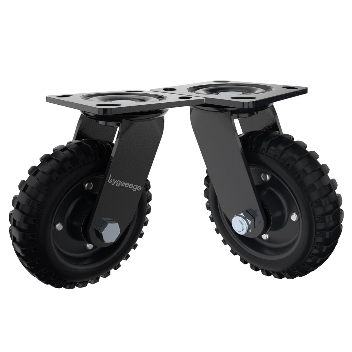 Lygoeege Swivel Heavy Duty Caster Wheel, 6 Inch*2, 800lb Capacity, Black Rim, Solid Rubber, Cast Iron,Outdoor, Flat Free for Carts, Dolly, Workbench,Trolley,DIY Tools Lygoeege
