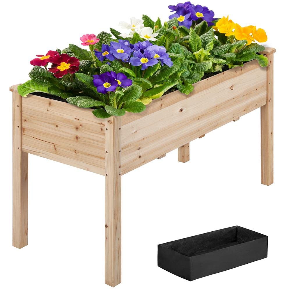 Yaheetech 1pc Raised Garden Bed 48x24x30in Elevated Wooden Horticulture Planter Box with Legs Standing Growing Bed for Gardening/Backyard/Patio/Balcony Yaheetech