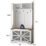 MilleLoom Hall Tree with Shoe Storage, 4-in-1 Coat Rack with 7 Shoe Cubbies & 7 Coat Hooks, Farmhouse Entryway Bench Mudroom Storage Cabinet for Hallway, 42" W x 15.7" D x 77" H, White MilleLoom