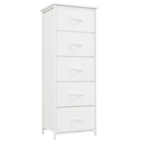 Somdot Dresser for Bedroom,Chest of Drawers Storage Organizer,Steel, MDF,Non-Woven Fabric Drawers,Closet Bedside Living Room Entryway Hallway,11.8" D x 16.5" W x 45.1" H (5 Drawers) White Leather,1 Somdot