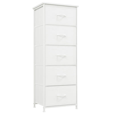 Somdot Dresser for Bedroom,Chest of Drawers Storage Organizer,Steel, MDF,Non-Woven Fabric Drawers,Closet Bedside Living Room Entryway Hallway,11.8" D x 16.5" W x 45.1" H (5 Drawers) White Leather,1