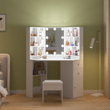 Fameill Corner Makeup Vanity Desk with Lighted Mirror,White Vanity Set with Lights,Large Dressing Tables with Lots Storage for Bedroom,3 Lighting Modes with Adjustable Brightness,46 Inch Fameill