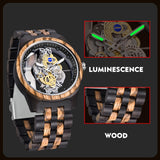 Dentily Men's Hollow Analog Wooden Watch Retro Gear Carving Design Transparent Dial Quartz Watch for Men Dentily