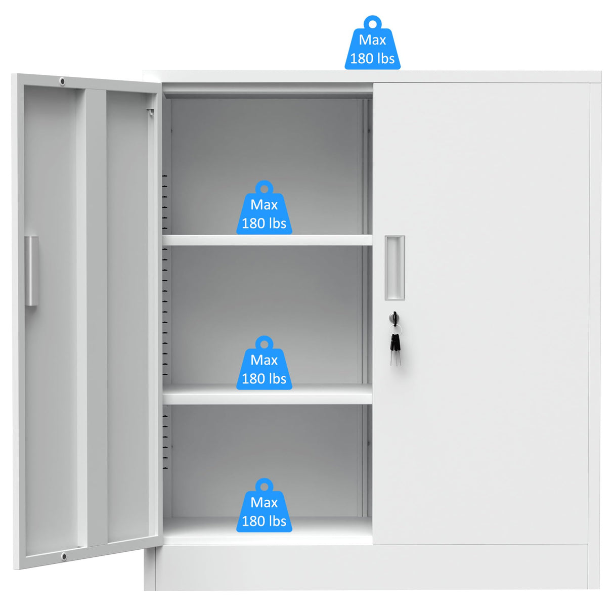 iJINGUR Metal Storage Cabinet with Locking Doors and 2 Adjustable Shelves, Small Lockable Storage Cabinet for Home Office Garage (White) iJINGUR