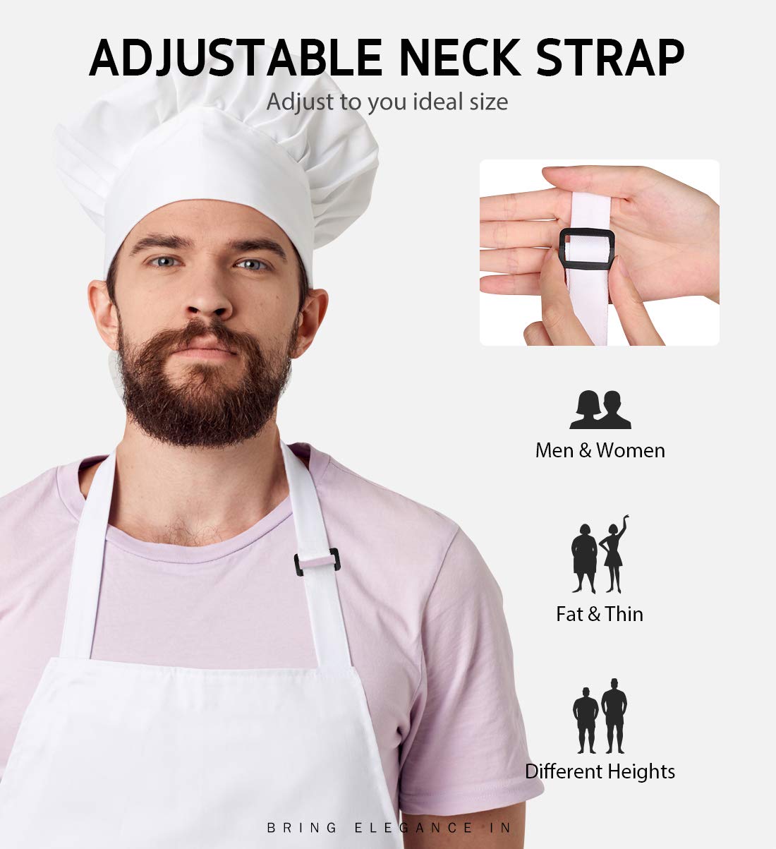 Syntus 4 Pack Adjustable Bib Apron Waterdrop Resistant with 2 Pockets Cooking Kitchen Aprons for Women Men Chef, White