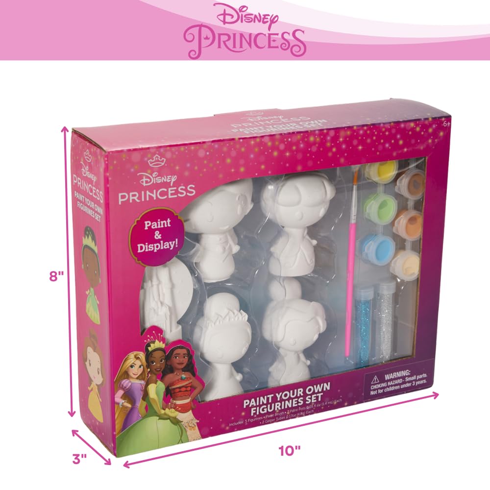 Innovative Designs Disney Princess DIY Paint Your Own Figurines Arts and Crafts Set for Girls, Paint, Paint Brush, and Glitter – Cinderella, Belle, Tiana, Jasmine, and Princess Castle Innovative Designs