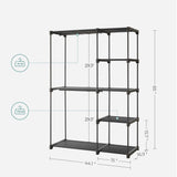 SONGMICS Portable Closet, Freestanding Closet Organizer, Clothes Rack with Shelves, Hanging Rods, Storage Organizer, for Cloakroom, Bedroom, 44.1 x 16.9 x 65 Inches, Black URYG24BK SONGMICS