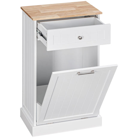 HOMCOM Kitchen Tilt Out Trash Bin Cabinet Free Standing Recycling Cabinet Trash Can Holder with Drawer, White HOMCOM