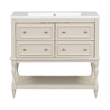 LUMISOL 36" Bathroom Vanity with Sink, Courtly Style Bathroom Vanities with 4 Drawers & Open Shelf, Single Bathroom Vanity with Undermount Sink, Solid Wood Bathroom Cabinet, Beige LUMISOL