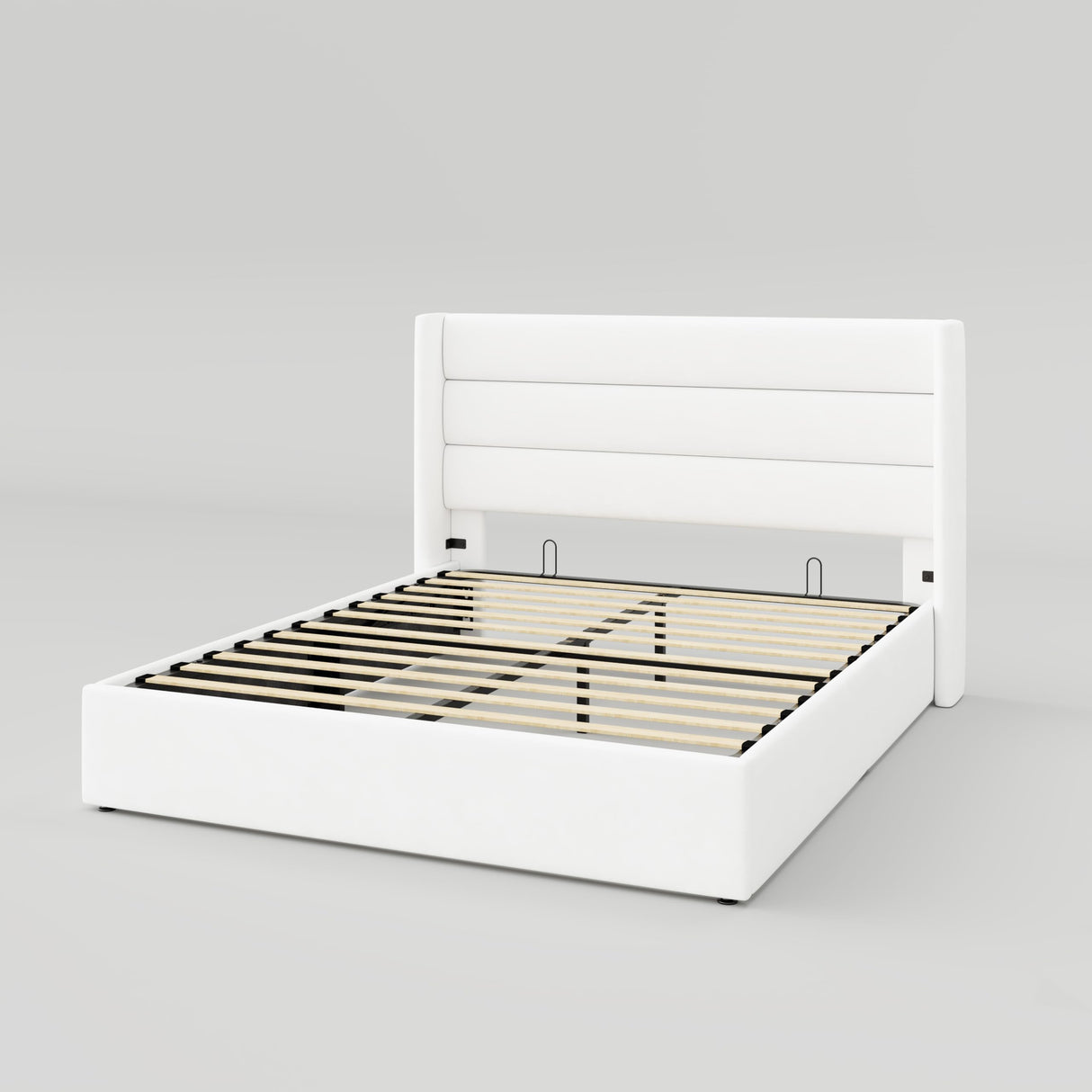 Allewie Queen Size Velvet Lift Up Storage Bed, Modern Wingback Headboard, Hydraulic Support, No Box Spring Needed, White Allewie