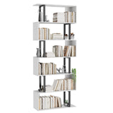 Gadroad 6-Tier S-Shaped Geometric Bookcase in White - Modern Decorative Storage Shelving for Home Gadroad