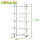 Azheruol 5-Tier Modern White Wooden Bookshelf - Versatile Open Storage Bookcase for Home Office and Study Azheruol