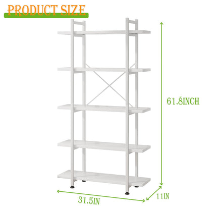 Azheruol 5-Tier Modern White Wooden Bookshelf - Versatile Open Storage Bookcase for Home Office and Study - WoodArtSupply