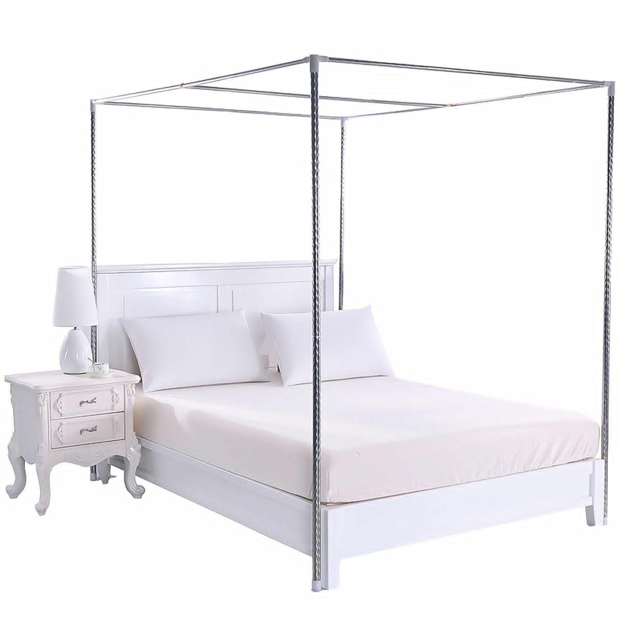 JNTKE Canopy Bed Frame, 4 Corners Stainless Steel Bed Mosquito Net Frame Bracket, King Metal Four Corner Bed Mosquito Netting Bracket for Bedroom Decoration, 78"x 78"x 78" JNTKE