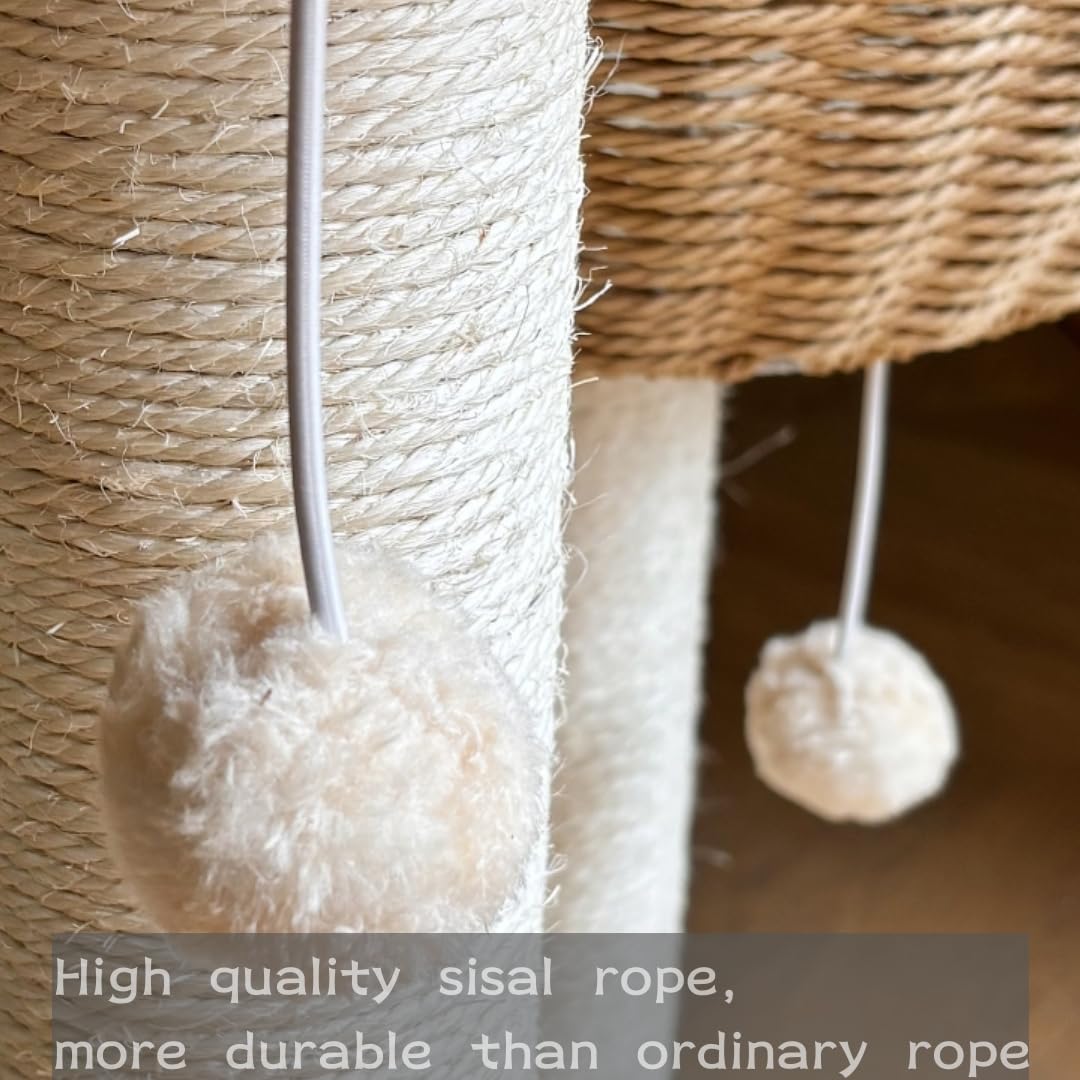 54" Modern Cat Tree for Large Cats, Wood Luxury Multi-Level Oak Solid Wood Cat Trees Cat Towers with 3 Rattan Weaving Cat Nests & Washable Cushions, Sisal Scratching Posts, for Indoor Cats-Lacquered MewJoyee