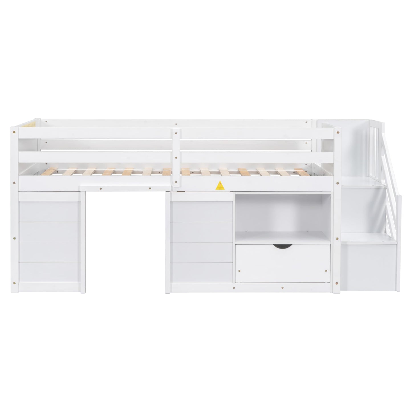 Harper & Bright Designs White Twin Size Low Loft Bed with Storage and Stairs for Kids - WoodArtSupply