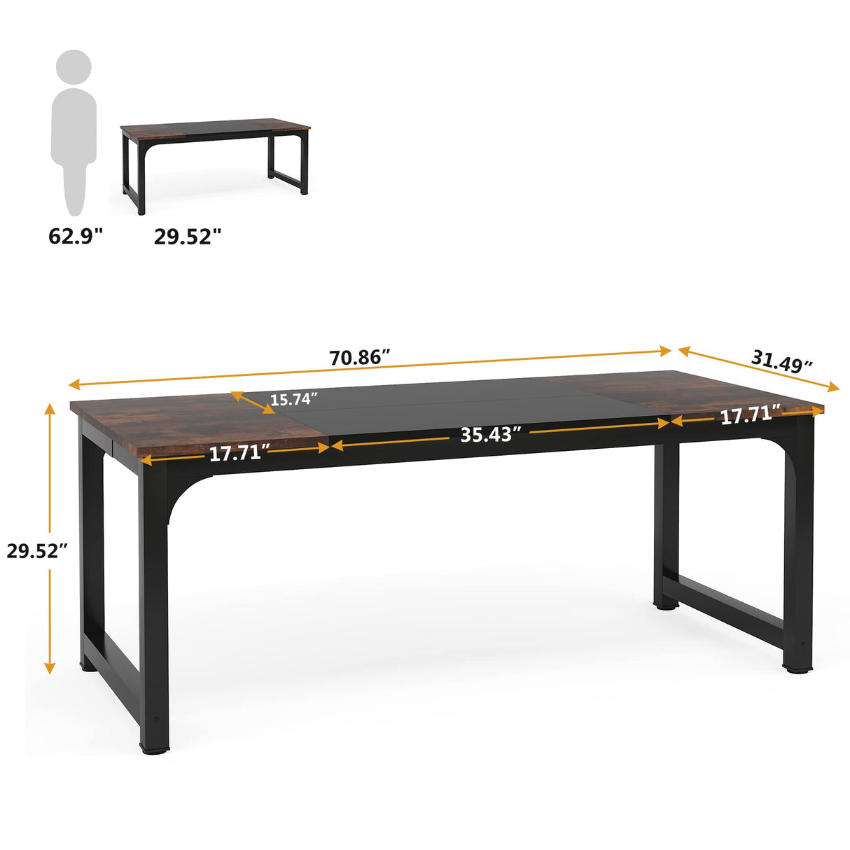 Tribesigns 70.8”Executive Desk, Large Office Computer Desk with Thicken Frame, Modern Simple Workstation Business Furniture for Home Office, Rustic Brown/Black Tribesigns