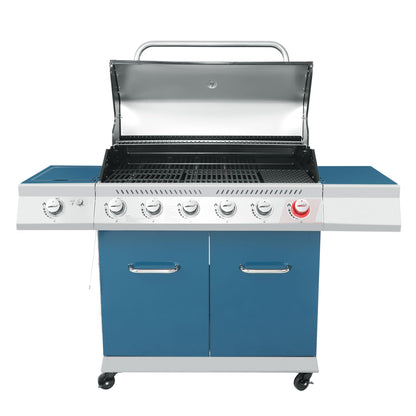 Royal Gourmet GA6402B 6-Burner Propane Gas Grill with Side Burner and Warming Rack, 74,000 BTUs, Cabinet Style Outdoor BBQ Grill for Barbecue Grilling & Backyard Cooking, Blue