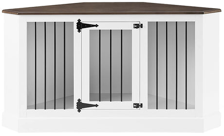 Crosley Furniture Winslow Corner Dog Crate Credenza Kennel for Pets, White Crosley Furniture