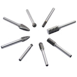 Carbide Burr Set 8pcs with 1/4''Shank Double Cut Solid Power Tools Tungsten Carbide Rotary Files Bits for Die Grinder Metal Wood Carving Engraving Polishing Drilling Grinding Milling Cutting Asieg Tool