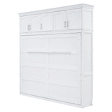 Merax Modern Farmhouse Solid Wood Murphy Bed Chest with Top Cabinets, Tall Wall Platform Bed Space Saving/Wood Slat Support Full,White Merax