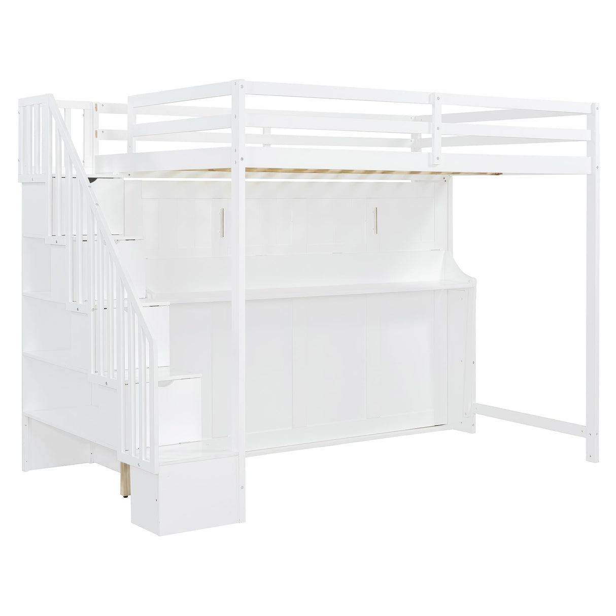 Merax Full Over Full Size Murphy Bed with Hydraulic Lift and Built-in Desk, Space-Saving Wall Bed with Desk Design, Ideal for Home Office, Small Rooms, or Apartments, White Merax