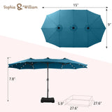 Sophia & William 15 ft Extra Large Patio Umbrella with Solar Lights, Rectangular Outdoor Umbrella with Base Included, Market Umbrella Double-sided Heavy Duty for Pool Garden Backyard, Cyan-blue Sophia & William