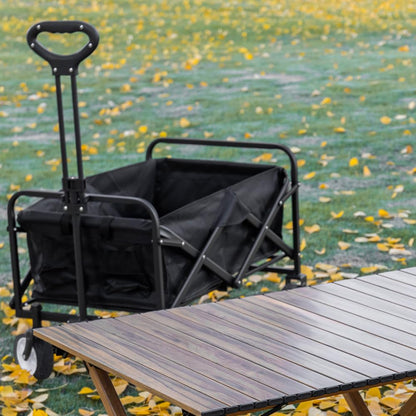 Collapsible Folding Outdoor Utility Wagon, Beach Wagon Cart with All Terrain Wheels & Drink Holders, Portable Sports Wagon for Camping, Shopping, Garden and Beach (Black/1 Year Warrant)