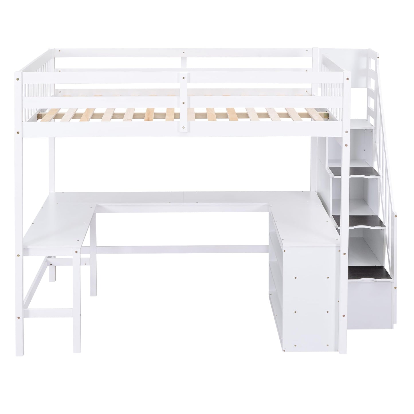 Harper & Bright Designs Multifunctional Full Size Loft Bed with Stairs and Desk in White