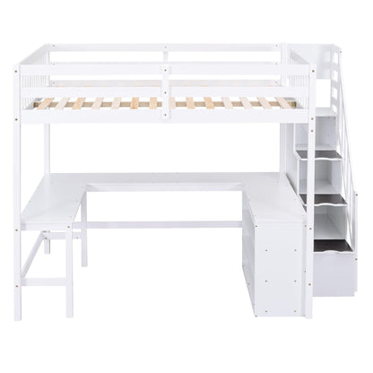 Harper & Bright Designs Multifunctional Full Size Loft Bed with Stairs and Desk in White