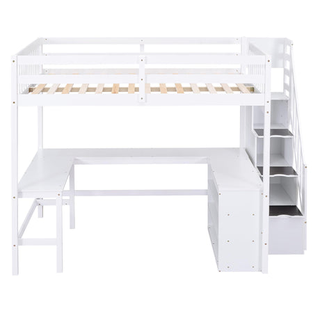 Harper & Bright Designs Multifunctional Full Size Loft Bed with Stairs and Desk in White Harper & Bright Designs