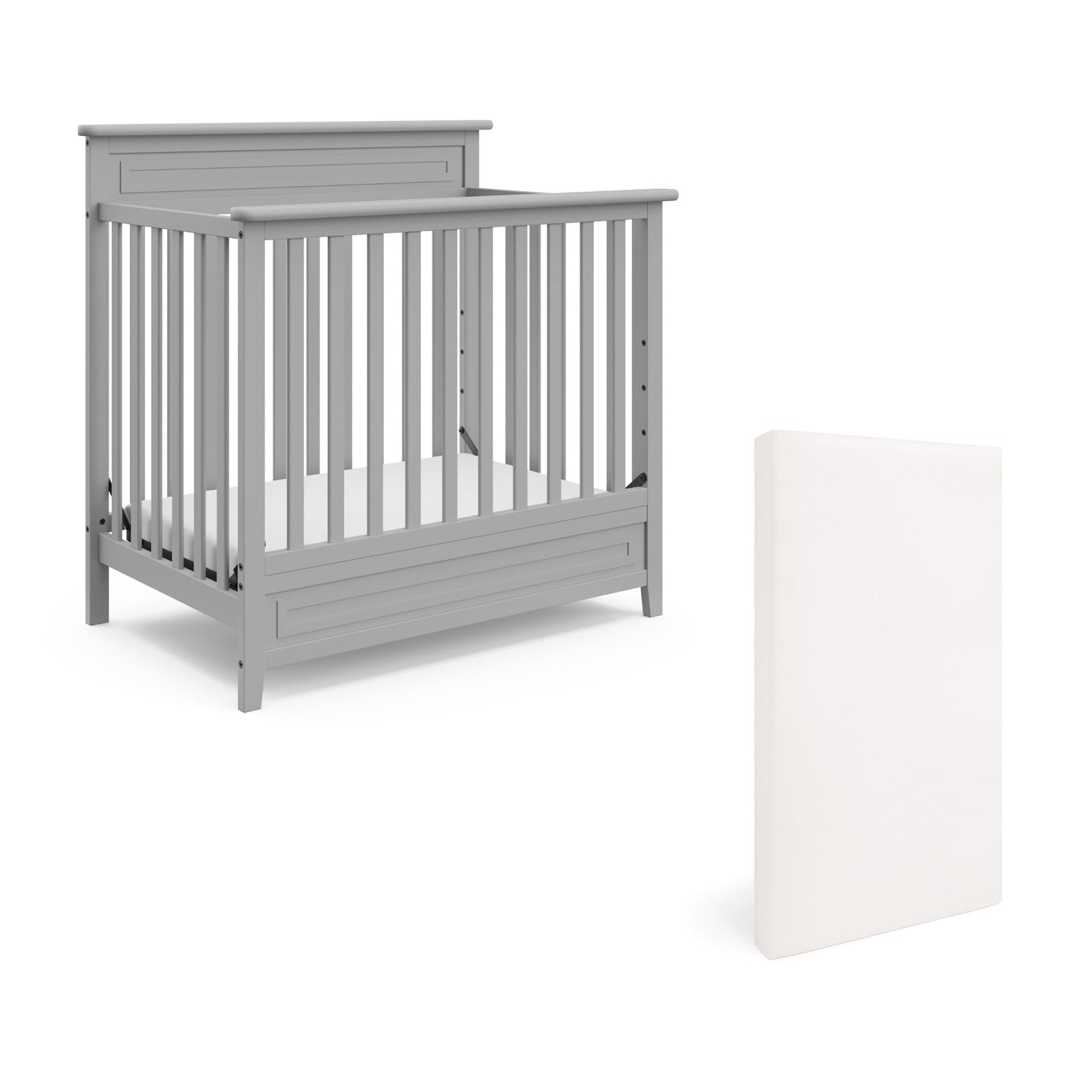 STORKCRAFT Petal 4-in-1 Convertible Mini Crib (Pebble Gray) – GREENGUARD Gold Certified, Converts to Daybed and Twin-Size Bed, Includes Bonus 2.75-inch Mini Crib Mattress - WoodArtSupply