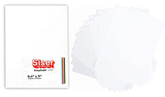 Siser EasySubli HTV 8.4" x 11" Sheets with EasySubli Mask - Sublimation Heat Transfer Vinyl for T-Shirts (15 Sheets)