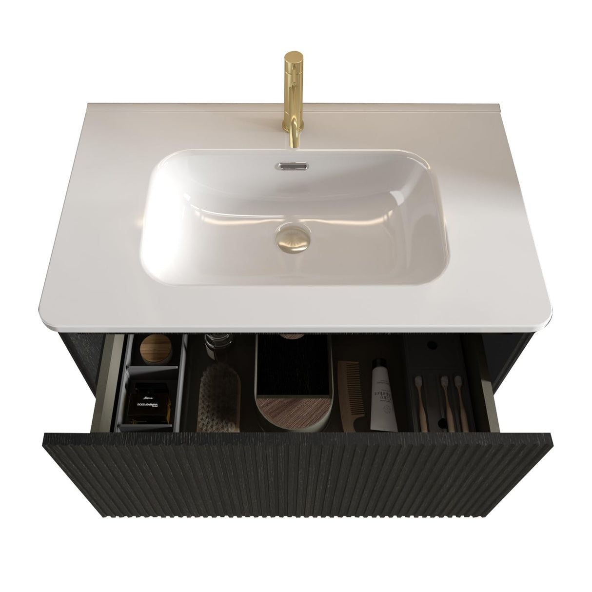 YSJZYBF 30" Bathroom Vanity Sink Combo Single Sink Wall Mounted Bathroom Cabinet with Ceramic Sink Modern Bathroom Sink Cabinet with Soft Close Drawers, Black YSJZYBF